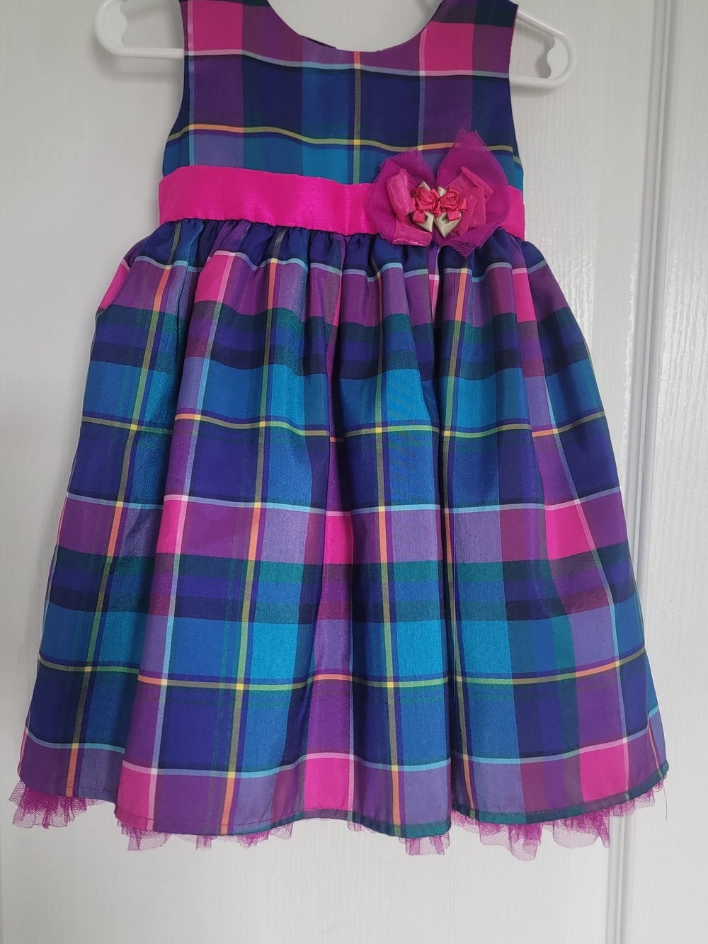 Holiday Editions Girls Plaid Satin Party Dress - Blue, Pink, Purple